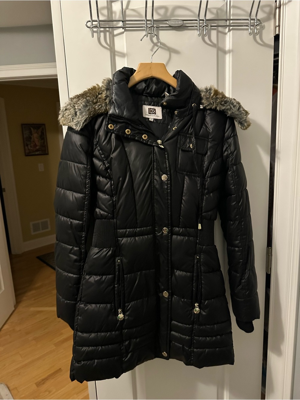 Laundry by Design Black Quilted Puffer Coat with Faux Fur Trim